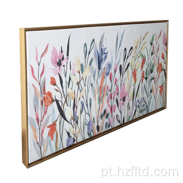 Pintura em tela flutuante com flores silvestres coloridas arte na parede